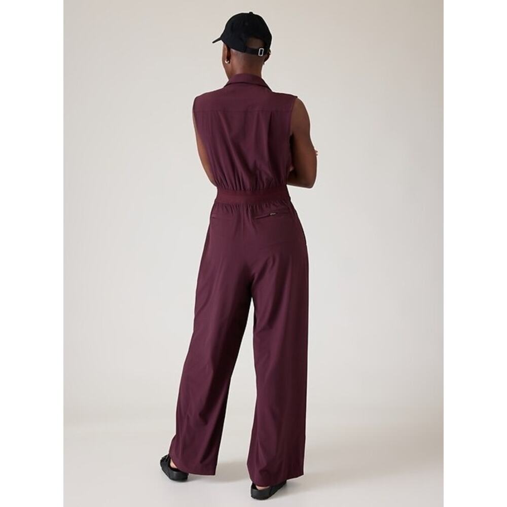 Athleta Brooklyn Heights Wide Leg Jumpsuit Size 6 Burgundy Work Travel - Picture 3 of 12
